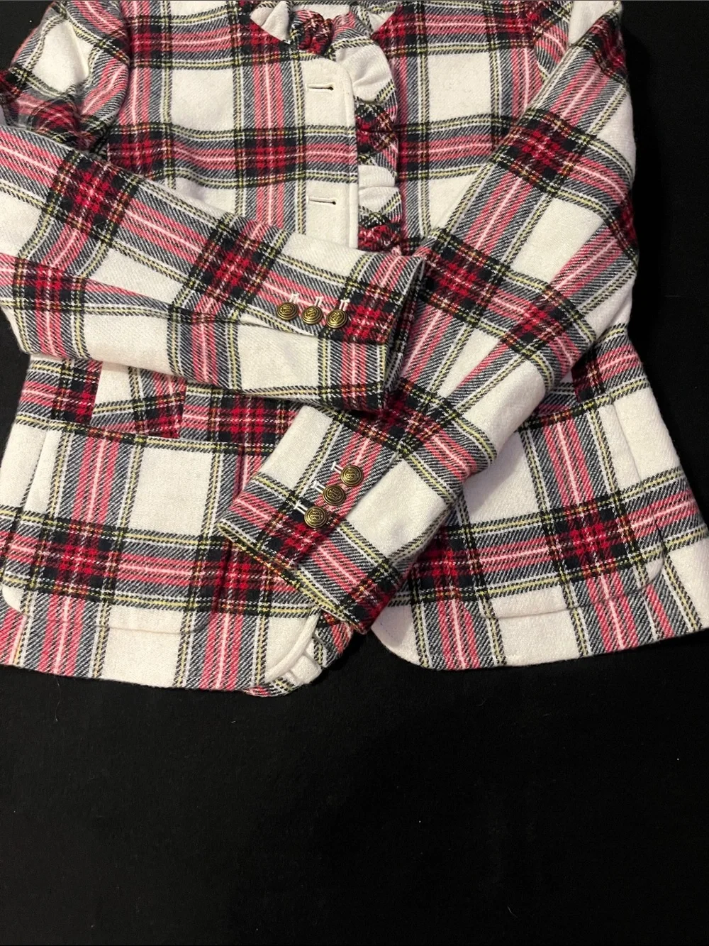 Talbots White Pink and Black Plaid Girls' Button-Front Blazer